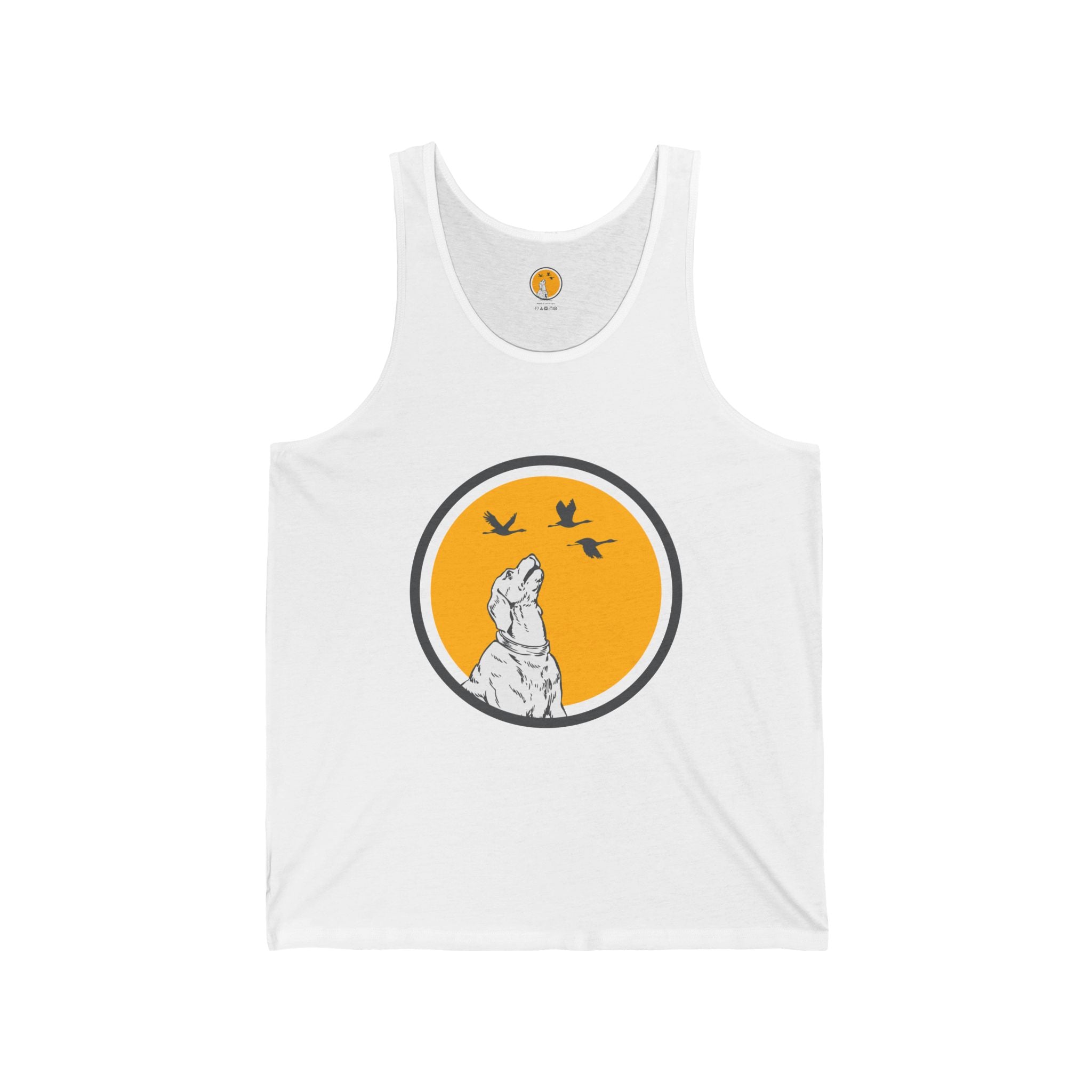 Unisex Jersey Tank - Howling Dog & Birds Design